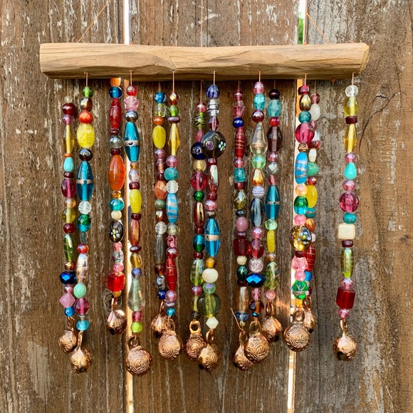 Glass Beads & Bells Wind Chime Sun Catcher Mobile With Driftwood Made To Order - Picture 10 of 10